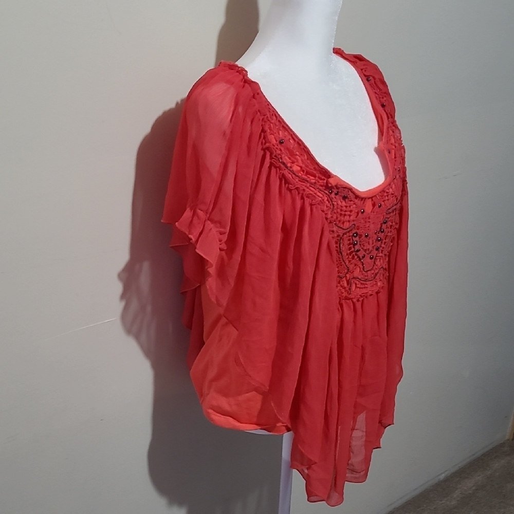 Covington Boho Coral Pink Crochet Beaded Blouse XL - Picture 3 of 6